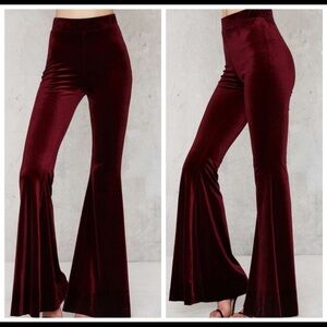 NWT nasty gal burgundy high waisted velvet flares